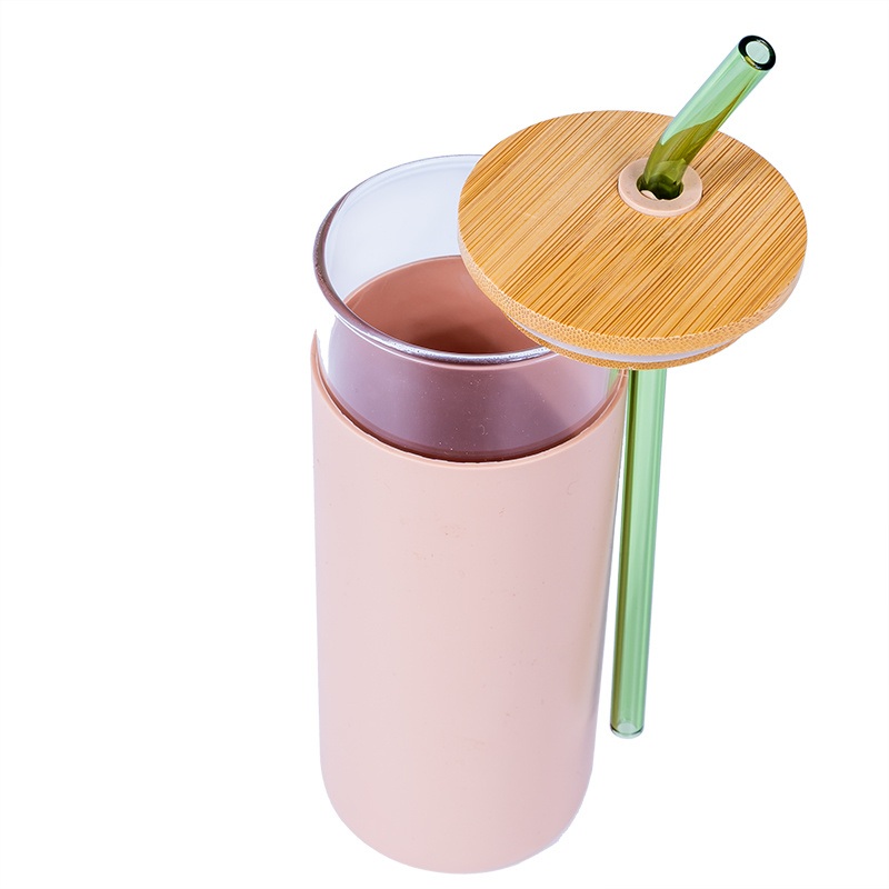 BPA Free Multi-Colored High Borosilicate Glass Silcone Sleeve Water Bottle Glass Tumbler with Straw Bamboo Lid – Glass Tumbler with Straw and Tumbler Glass price