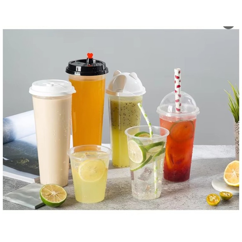 Custom Logo12oz 16oz 24oz 32oz Disposable Pet PLA Eco Strawless Plastic Cups Clear Beverage Coffee Cups with Lids for Shop Party – Plastic Cups and Disposable Bubble Tea Cup price