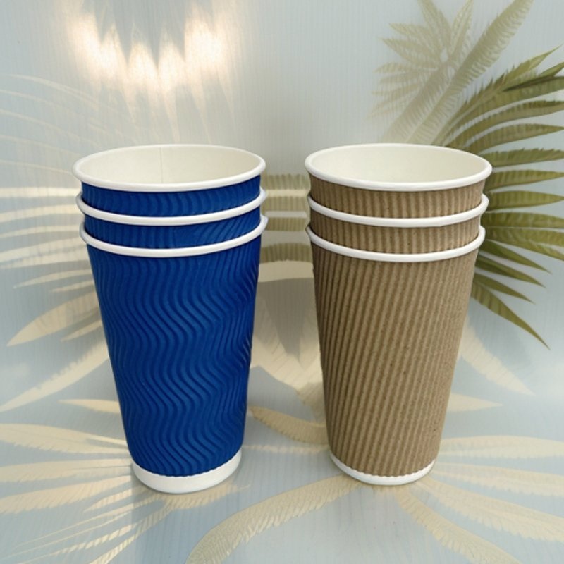 Eco Friendly Disposable Full Printing Color Ripple Double Wall Customized Coffee Paper Cups for Hot Water Drinking – Double Wall Paper Cup and Coffee Paper Cups price
