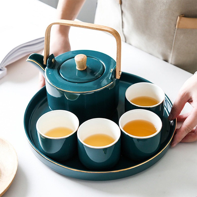 European Porcelain Afternoon Tea Cups Bamboo Handle Teapot Ceramic Tea Set with Tray – Ceramic Tea Set and Tea Set price