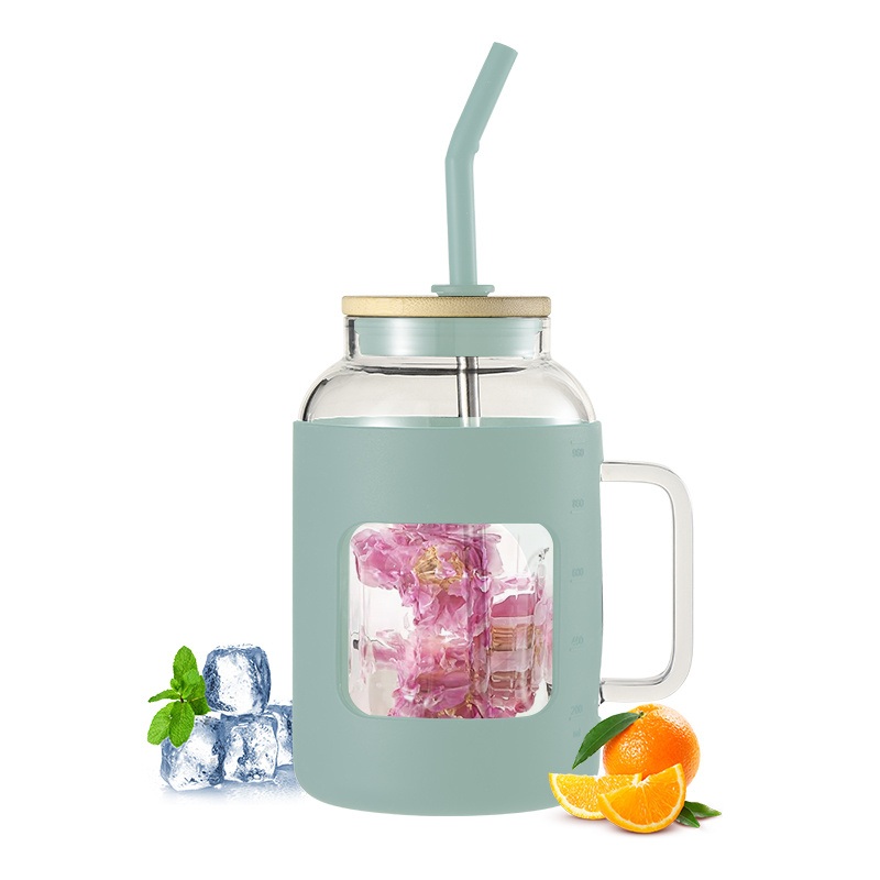 Everich Custom Color Wide Mouth 32oz with Silicone Sleeve and Straw Glass Tumbler with Bamboo Lid – Glass Tumbler and Large Capacity Tumbler price