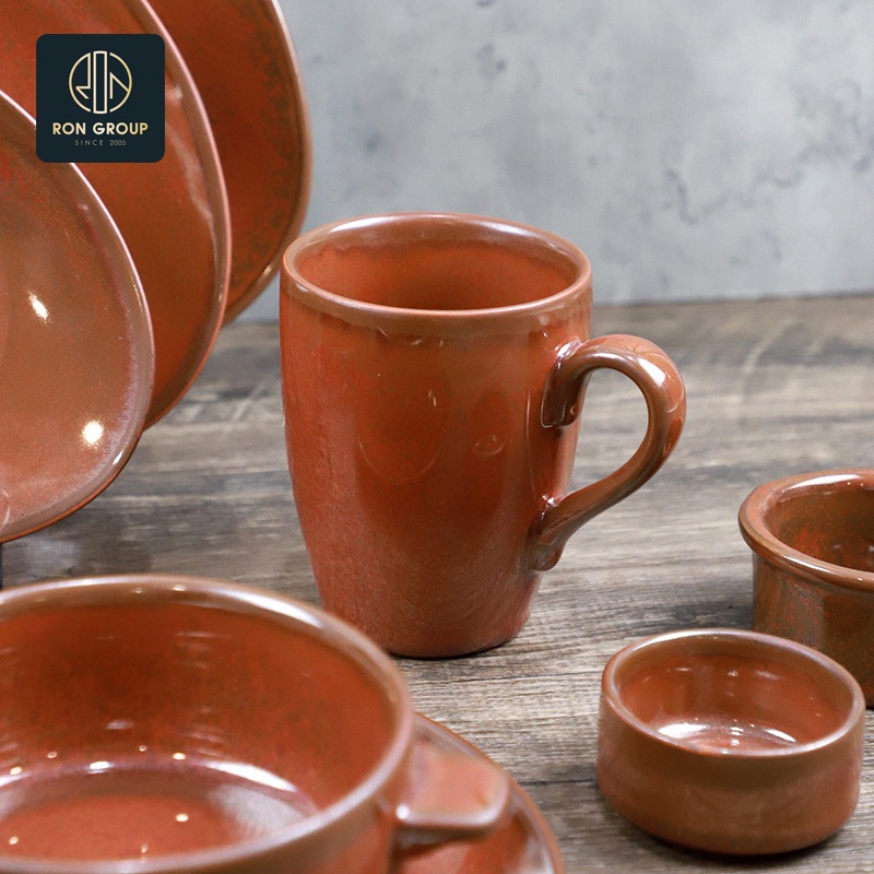 Modern Melamine Customized Rust Red Ceramic Drinkware Milk Tea Commercial Coffee Cup – Ceramic Coffee Cup and Milk Tea Coffee Cup price