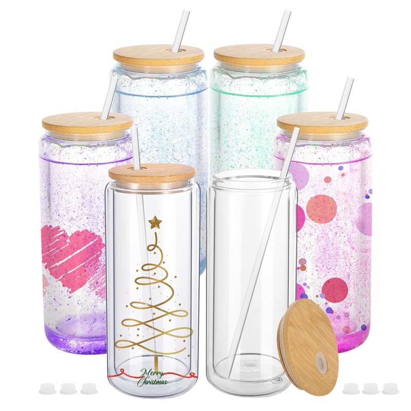 Snow Globe Tumbler 16 Oz Sublimation Snow Globe Glass Tumbler with Pre Drilled Hole Double Wall Snowglobe Glass Cups for Snow Globe Glitter DIY – Snow Globe Glass Tumbler and Sublimation Tumbler price