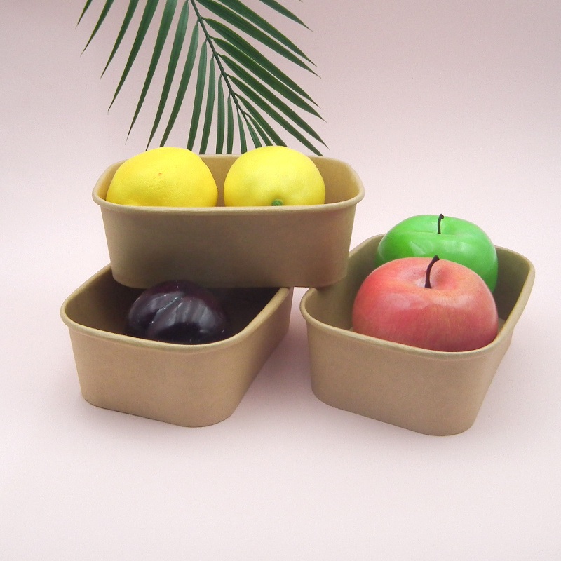 Wm661 1000ml Rectangular Water-Based Disposable Food Grade Kraft Paper Bowl for Restaurant Packaging Take-Away with Pet Lid – Salad Bowl and Soup Bowl price