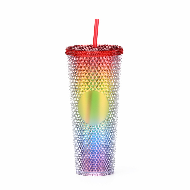 24oz Electroplate Wholesale Bulk Studded Tumbler with Lid and Straw, Stocked Double Wall Plastic Studded Tumbler – 24oz Electroplate Tumbler and Tumbler with Lid and Straw price