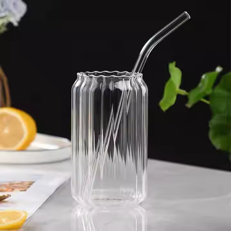 High Borosilicate Glass Vertical Stripe Straw Cup Milk Coffee Cup Household Single Layer Cup – Glass Cup and Straw Cup price