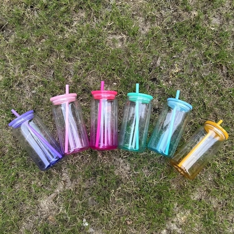 in Stock Cool Drinking Cups 6 Colors Mixed Ombre Jelly Colored 16 Oz Can Shaped Plastic Cup with Colorful PP Lids – 16oz Ombre Plastic Tumblers Cup and 16oz Plastic Cup price