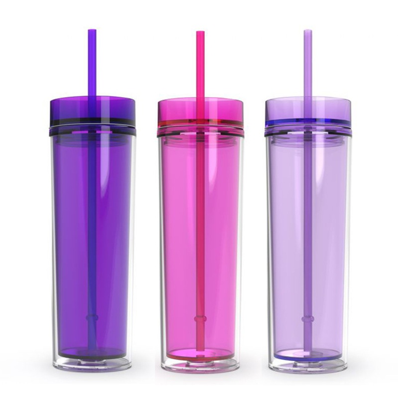 16oz Double Wall Skinny Plastic Water Bottles Acrylic Tumblers with Lids and Straws – Plastic Tumbler and Plastic Cup price