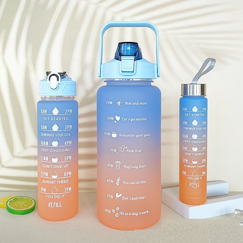 3 Pieces in 1 Set 64oz 32oz 300ml Drinking Plastic Sport BPA Free Gym Fitness Motivational Water Bottles with Straw and Handgrip – Water Bottle and Sports Bottle price
