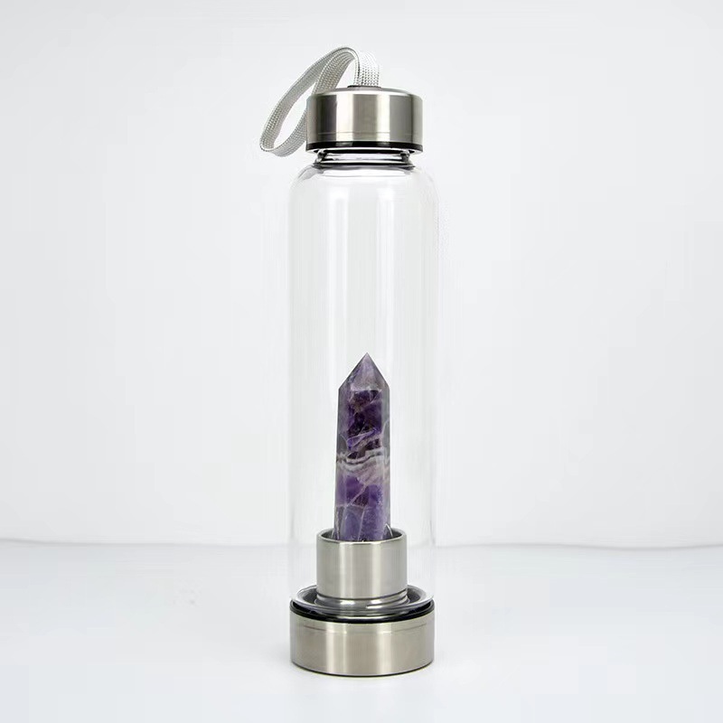 Quartz Gemstone Amethyst Wide Mouth Infuser Unbreakable Glass Water Bottle – Sport Water Bottle and Drinking Bottle price