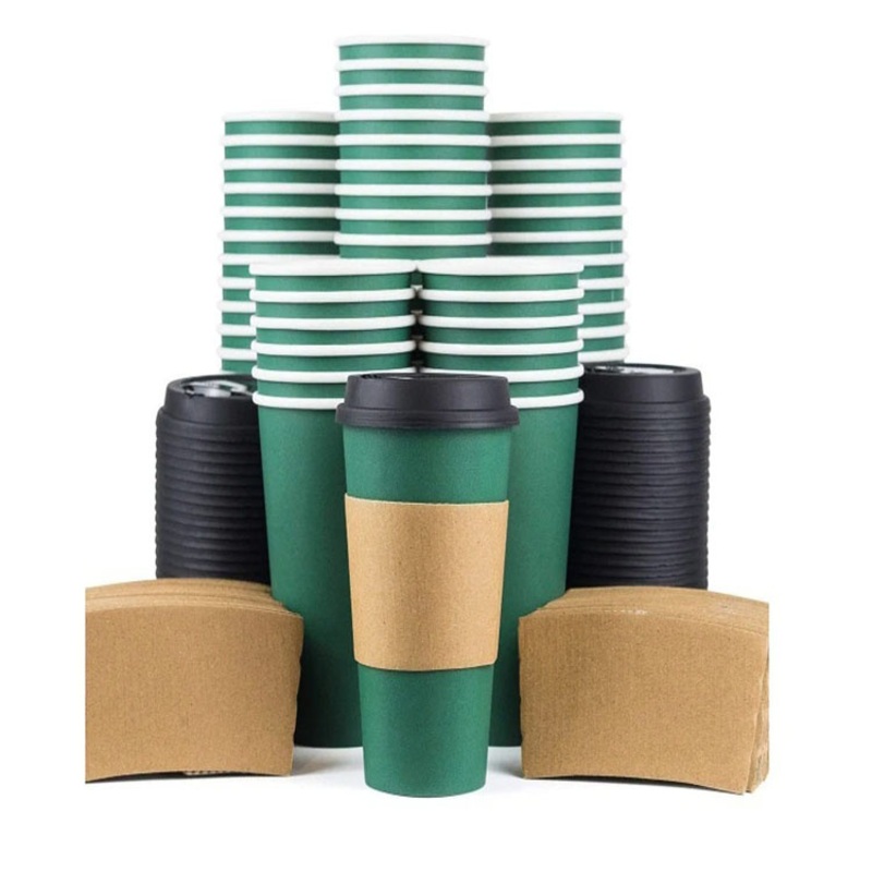 8oz 12oz 16oz Green Disposable Coffee Cups Party Favors Drinking Milk Tea Soy Juice Paper Cups with Lids – Paper Cup 12oz and Cups Paper Disposable price