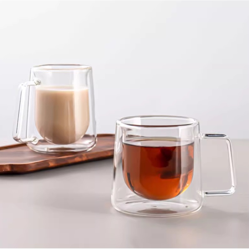 Clear Double Wall Glasses Coffee Cup Borosilicate Double Layer Heat Resistant Handle Glass Mug – Double Wall Glass Cup and High Borosilicate Glass price