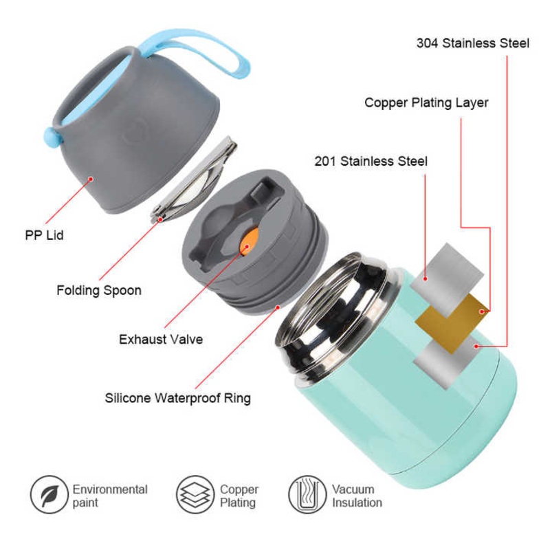 Custom Logo Stainless Steel Double Wall Insulated Eco Friendly Lunch Box Bento Vacuum Flask Thermo Food Jar with Spoon – Lunch Box and Food Container price