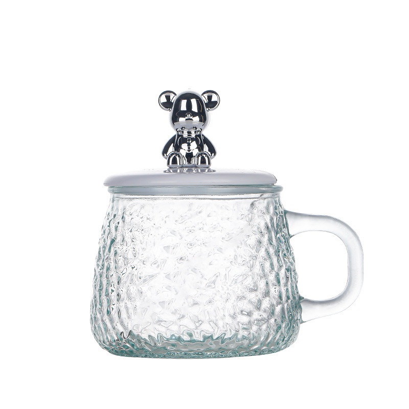 Heat-Resistant Hammer Handle Cup Glacier Bubble Tea Household Flower Tea Cup Bear Mark Glass Coffee Cup – New Double Wall Insulated Milk Coffee Cup and Leakproof Juice Drinking Cup with Airtight Lid price