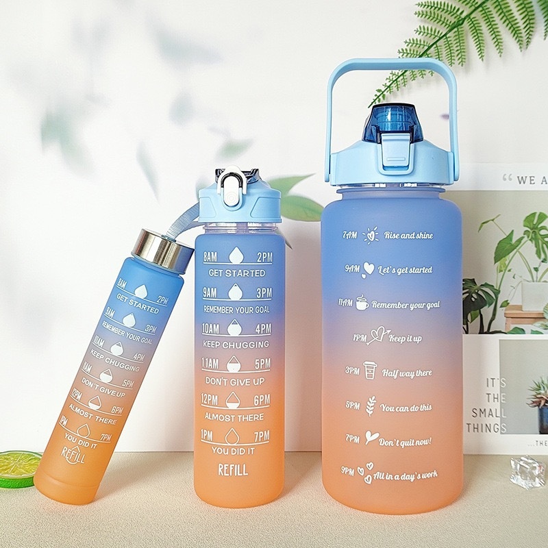 2000ml 900ml 300ml 3 Packed in 1 Bottle Set Plastic Sports Portable Motivational Time Mark Gradient Water Bottle – Water Bottle and Sports Bottle price