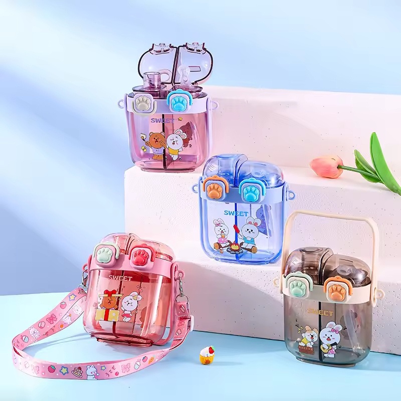 500ml Plastic Summer Student Double Drinking Straw Water Bottle with Straw for Kids School – Student Water Bottle and Summer Water Bottle price