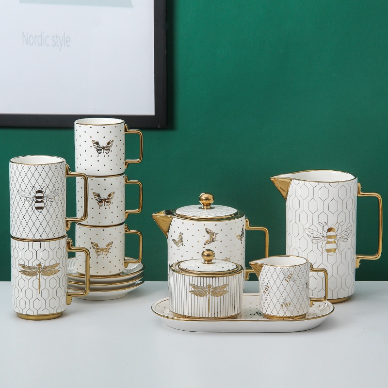 Insect Pattern Decal Cup Ceramic Coffee Cup Set with Saucer – Coffee Cup Set and Ceramic Coffee Cup Set price