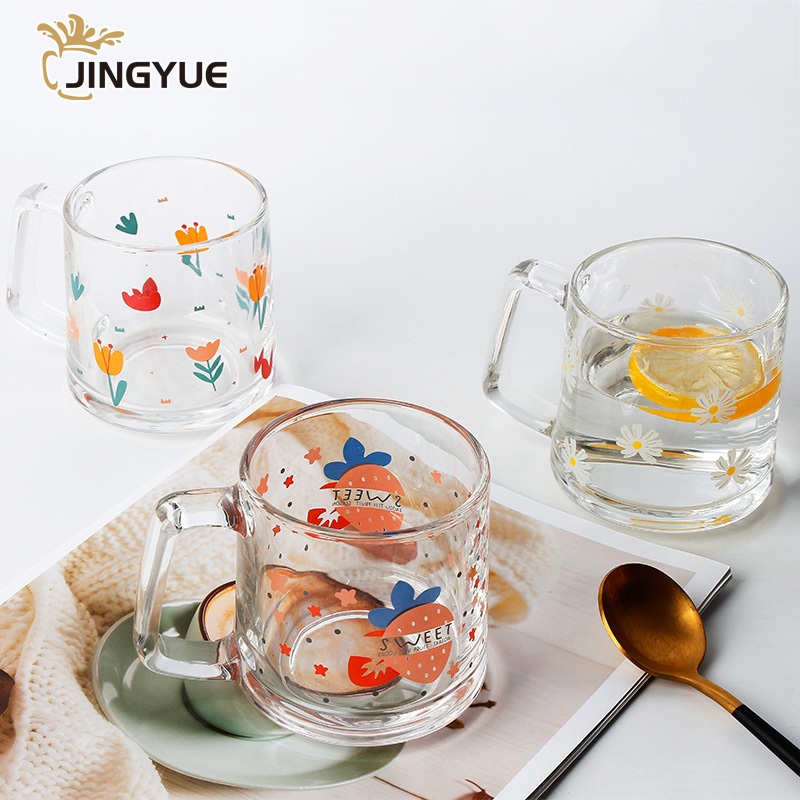 Nordic Cute Tea Drinkware Mug Custom Logo Colorful Letter Printed Glass Cold Milk Coffee Cup – Glass Cup and Drinkware Cup price