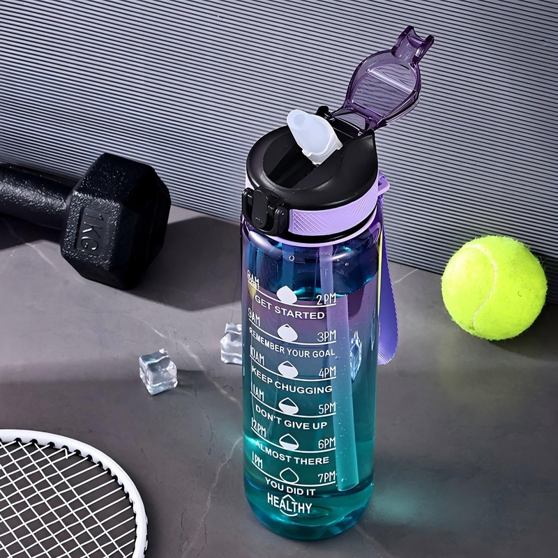 Portable Fitness Sports 1000ml Transparent Gradient Color Drinking Cups Mug Motivational Water Bottle with Time Marker – Water Bottle and Plastic Bottle price