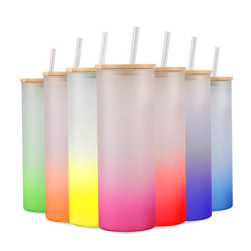 Sublimation Reusable Insulated 18oz Gradient Frosted Glass Tumbler for Drinks with Straw-Leakproof Bamboo Lid – Sublimation Tumbler and Glass Tumbler price