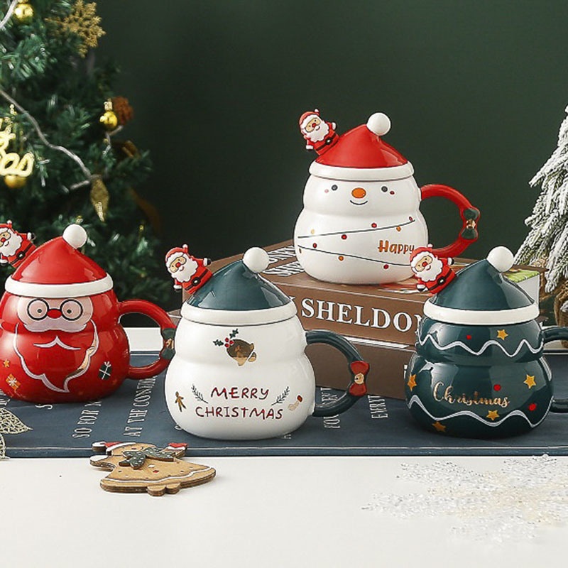 Creative Water Cup Christmas Cup as Gift Ceramic Mug with Lid and Spoon Cartoon Mug – Ceramic Mug and Ceramic Cup price