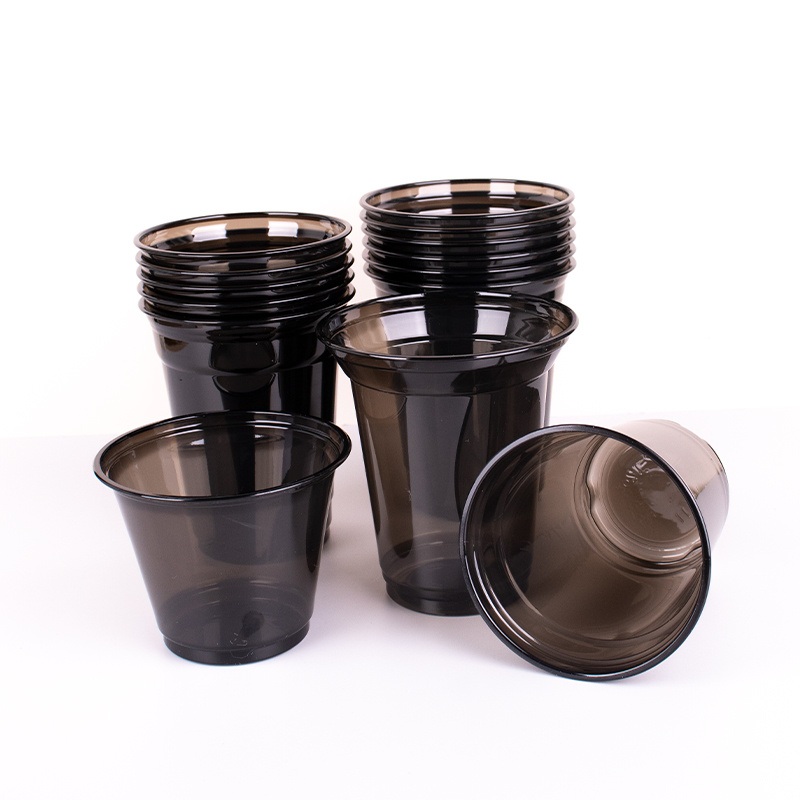 Fast Delivery Pet Black Color Plastic Cup with Disposable Lids 300 400 500ml Available for Smoothie Cold Coffee – Plastic Cups for Juice and Plastic Cups for Beer price