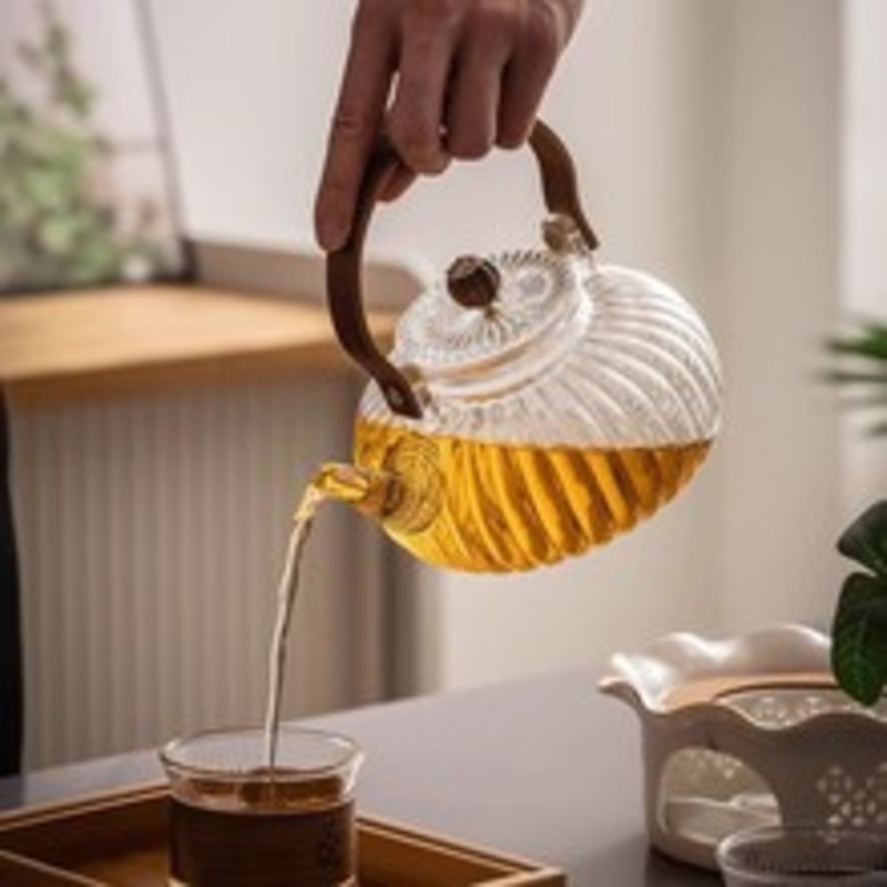 Heat Resistant Glass Teapot Transparent Teapot Set Family Tea Set – Teapot with Wooden Handle and Wholesale Glass Teapot price