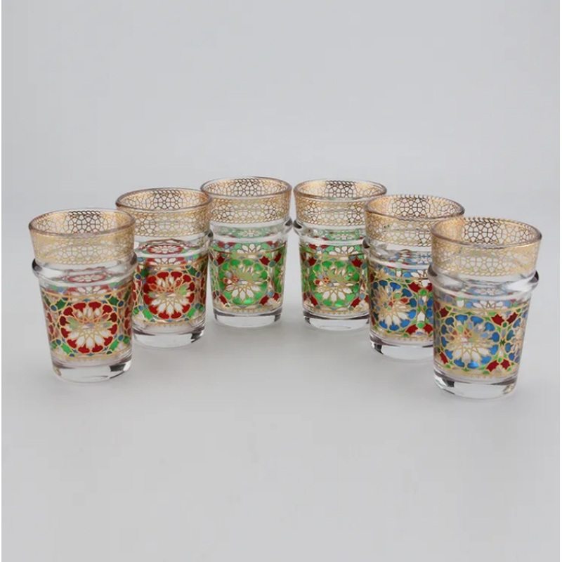 New 12PCS Moroccan Style Tea Cup Colorful Decal Glass Tea Cup Sets Turkish Tea Cups Sets with Gift Box – Tea Glasses Double Wall Glass and Water Glass Cup price