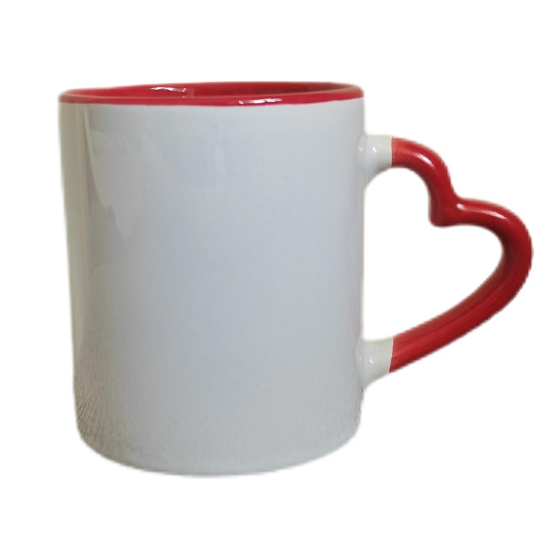 Cheap Ceramic Stoneware Sublimation Printing Heat Press Transfer Custom Coated Mug Inner Colourful with Hearted Handle – Sublimation Printing Mug and Sublimation Custom Mug price