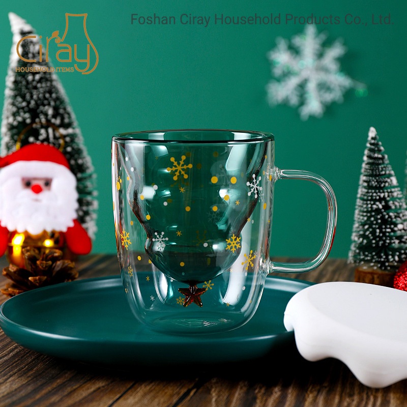 Christmas Glass Cup Borosilicate Glass Mug Christmas Tree Cup Christmas Gift Double Wall Glass Cup 300ml – Glass Cup and Cup price