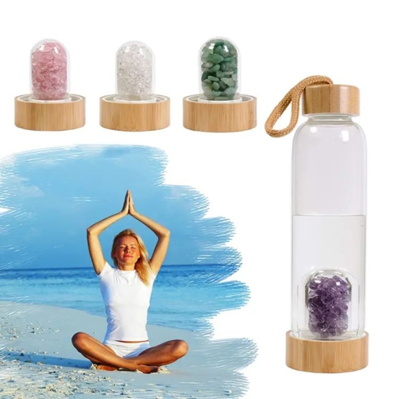 Crystal Infused Quartz Gemstone Crystal Healing Glass Water Bottle – Glass Water Bottle and Crystal Water Bottle price