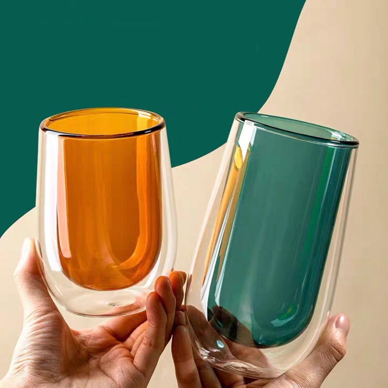 Heat Resistant Handmade Double Wall Glass Drinking Cup with Colorful Inner – Glass Drinking Cup Without Handle and Double Wall Glass Cup price