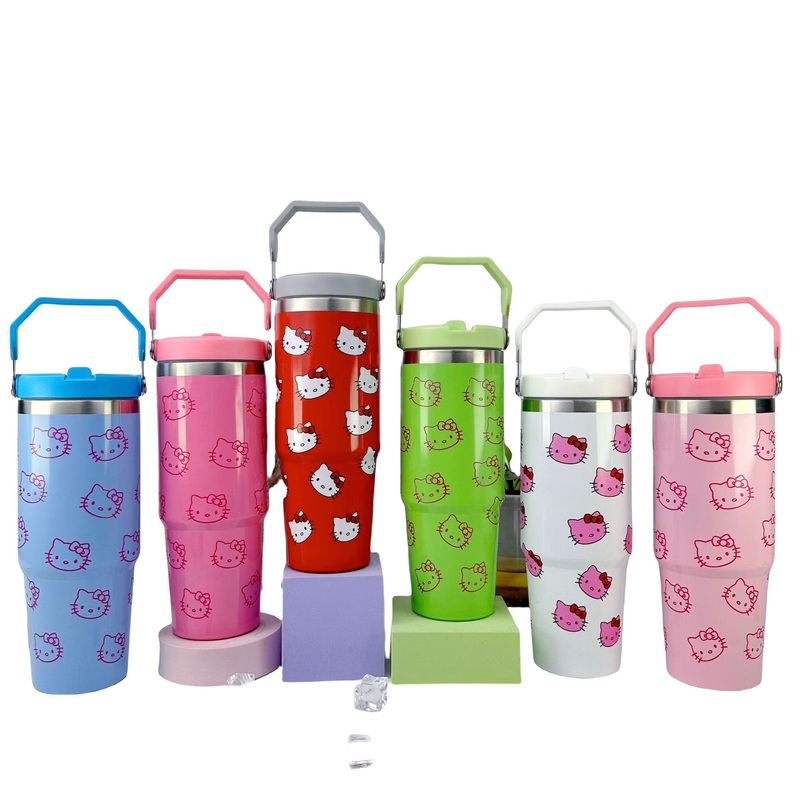 Runnjoy Cartoon Tumbler with Handle and Straw Lid Insulated Cup Reusable Stainless Steel Water Bottle Kitty Travel Mug – Travel Mug and Hello Kitty Travel Mug price