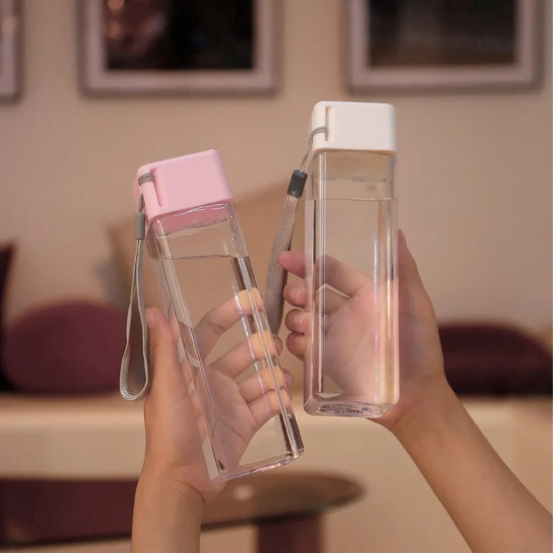 Square Glass Water Juice Beverage Bottle with Portable Lid – Vodka Bottle and Alcohol Water Bottle price