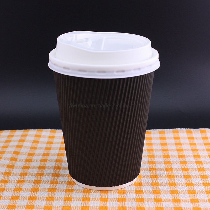 12oz Black Ripple Wall Disposable Paper Cup with Lid – Paper Cup and Plastic Cup price