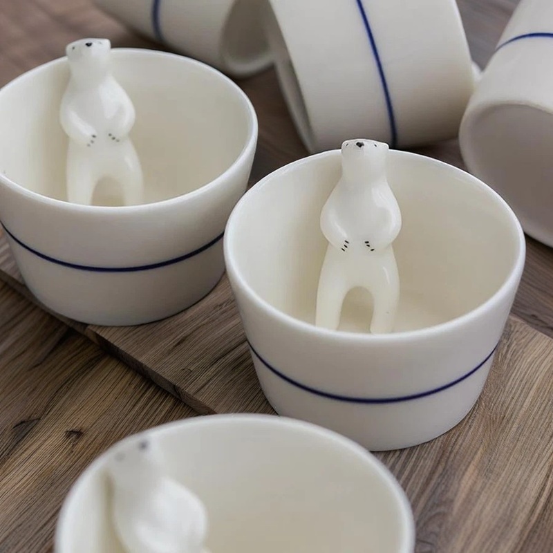 Cute Polar Bear Cup Set Sake Glass 3D Cute Bear Ceramic Small Tea Cup – Coffee Cup and Tea Cup price