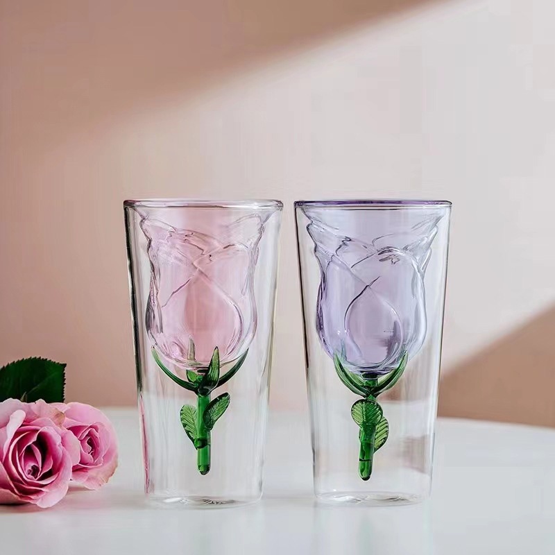 Factory Rose Double Wall Tumbler 190ml 6oz High Borosilicate Coffee Teacup Cocktail Mug – Glass Cups with Straw and Glass Can Cups price