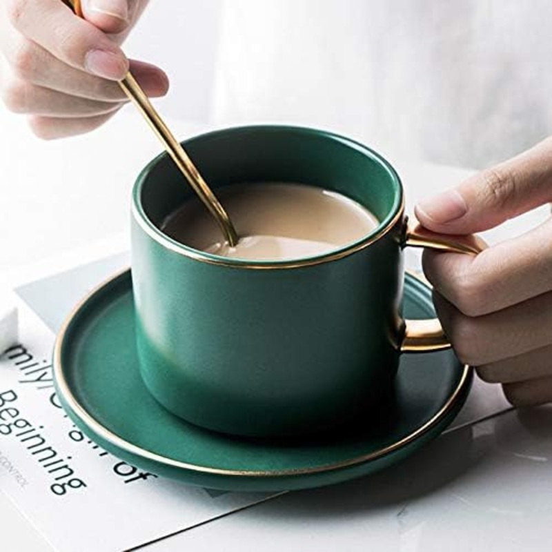 Luxury Gold Handle Ceramic Coffee Tea Cup with Tray – Custom Coffee Mug and Porcelain Coffee Mug price