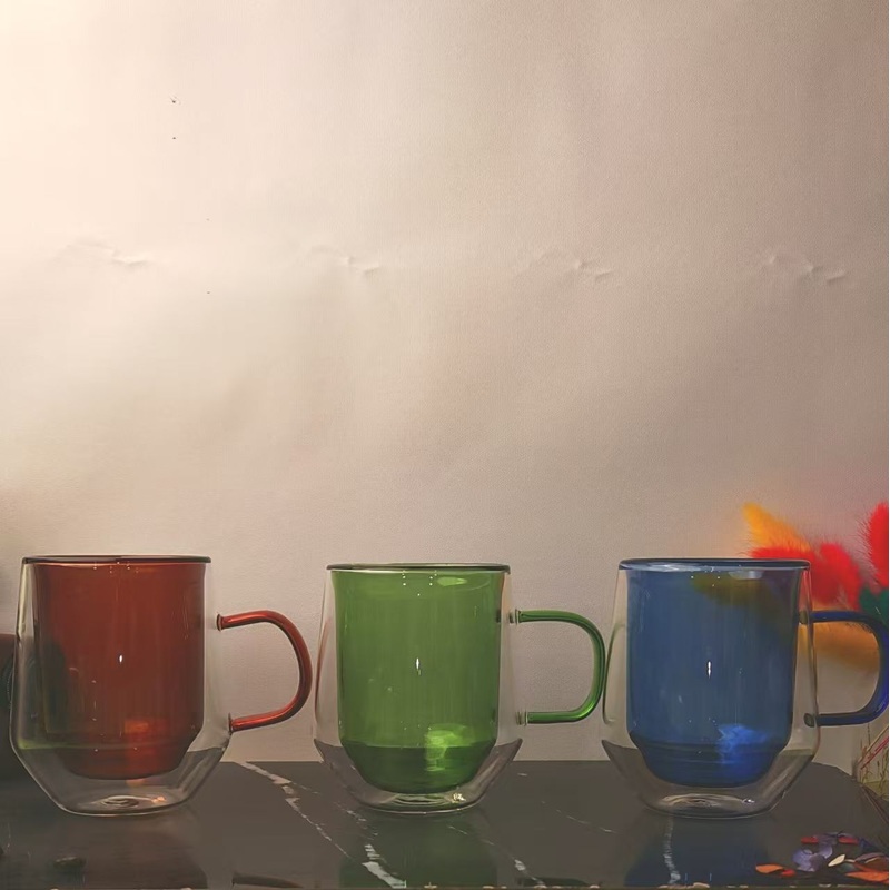 Colored High Borosilicate Hand Made Double Wall Glass Cup Coffee Water Milk Drinking Cups – High Borosilicate Double Glass Cup and Coffee Glass Cup price