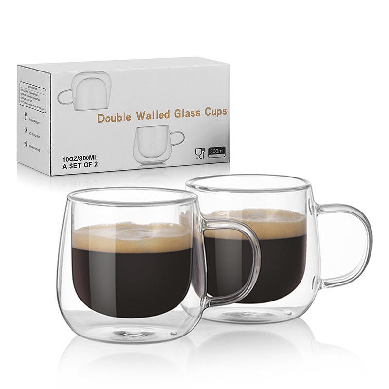 Double Walled Glass Coffee Mugs with Handle Insulated Layer Coffee Cups Clear Borosilicate Glass Mugs – Drinking Glass and Double Wall Glass Cup price