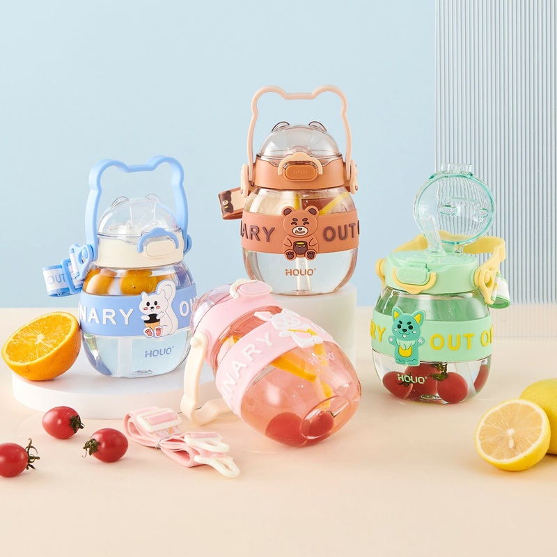 Kawaii Boys Girls 450ml Leakproof Drinking Reusable School Kids Plastic Water Bottle with Straw – Cute Kids Water Bottle and Leakproof School Bottle price