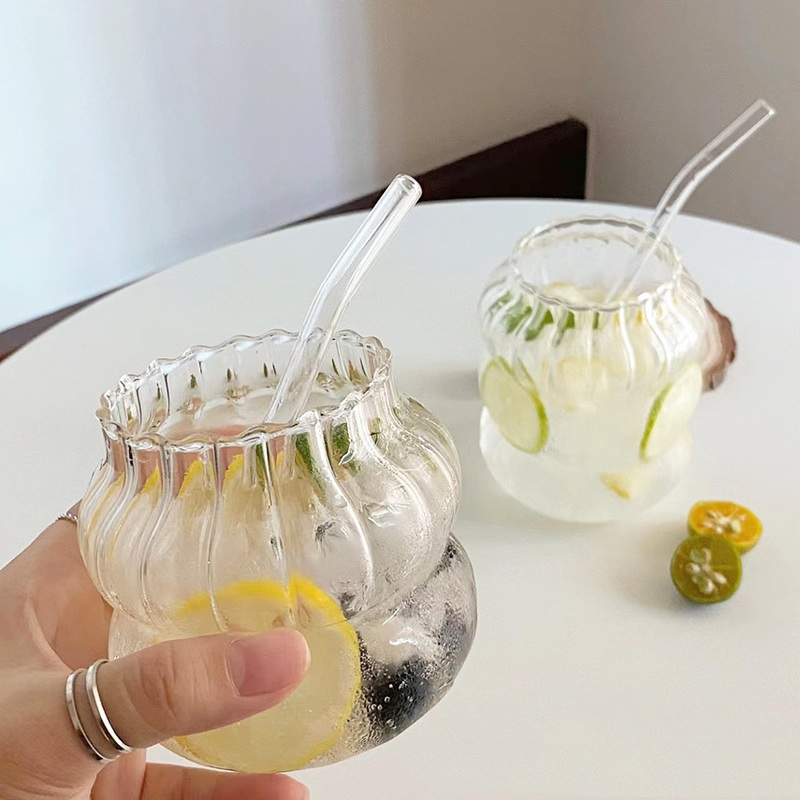 New Upgraded Tumbler Hot Sell High Borosilicate Glass Striped Breakfast Cup Milk Juice Cup – Matte Glass Cups and Bubble Glass Cup price