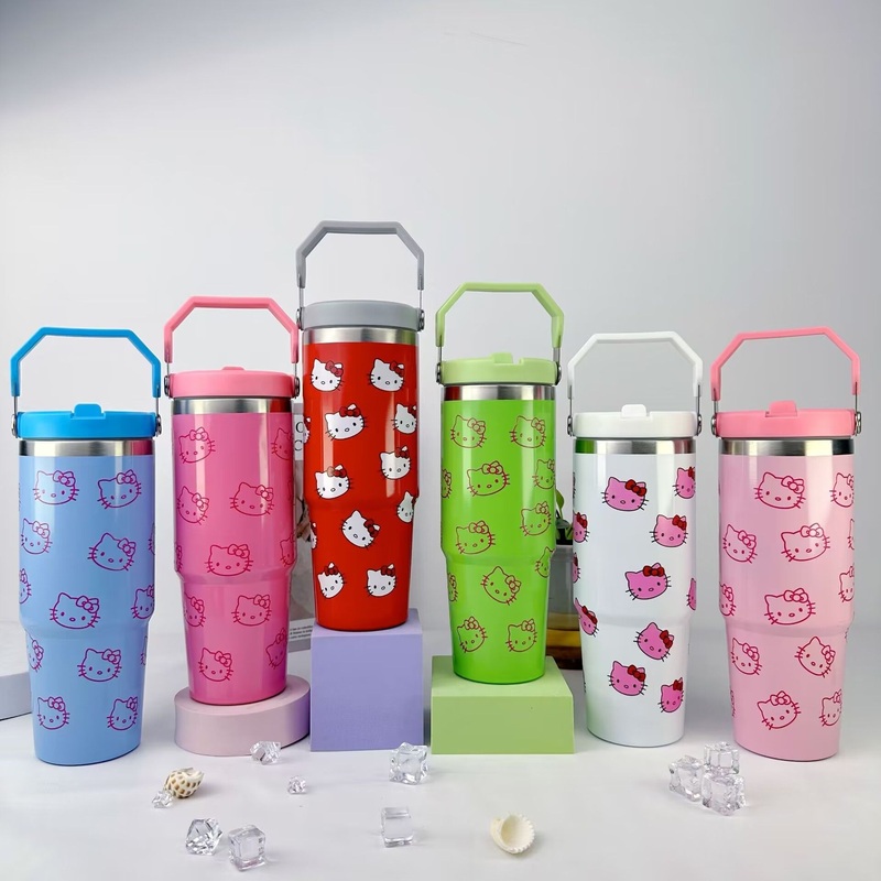 Ruunjoy Hellokitty Series 30oz Car Cup Anime Cartoon Stainless Steel Vacuum Insulated Cold Cup Portable Large Capacity Kettle Girl Gift – Stainless Steel Mug and Water Bottle price