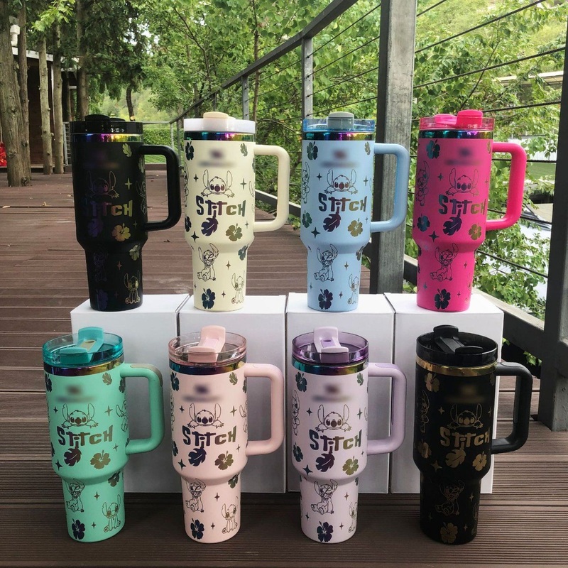 Ruunjoy Stitch Handle Straw Lid Stainless Steel Cup Thermal 40oz Vacuum Insulated Car Mug with Straw Coffee Thermal Mug – Stitch Mug and Stainless Steel Mug price