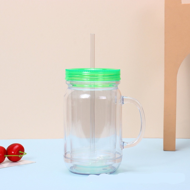 Transparent Clear Drinking Water Bottle 20oz Pre-Drilled Snow Globe Mason Jar Plastic Double Wall Cup with Straw – Snow Globe Cup and Snow Globe Tumbler price