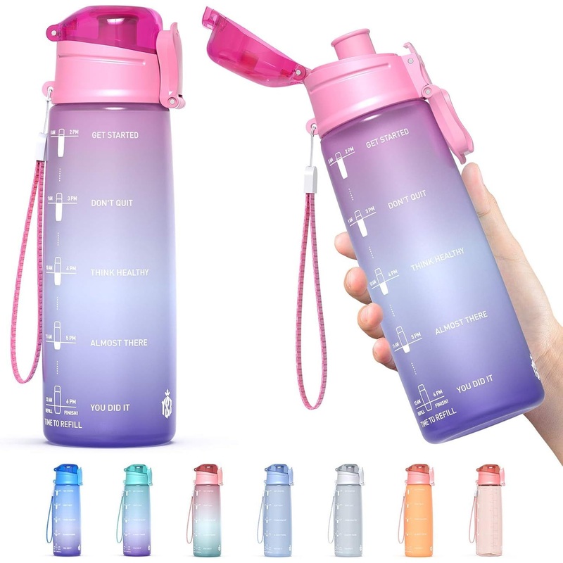 32oz Motivational Fitness Sports Water Bottle with Time Marker BPA Free Tritan Plastic Leakproof Flip Top for Gym Outdoor Office Work Pink/Purple Gradient – 32oz Water Bottle and Motivational Water Bottle price