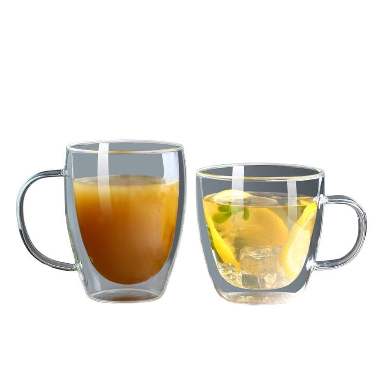3 5 8 12 16 Oz Borosilicate Glass Clear Tea Cups Double Wall Glass Coffee Mugs with Handle – Tea Cups and Glass Coffee Mugs price