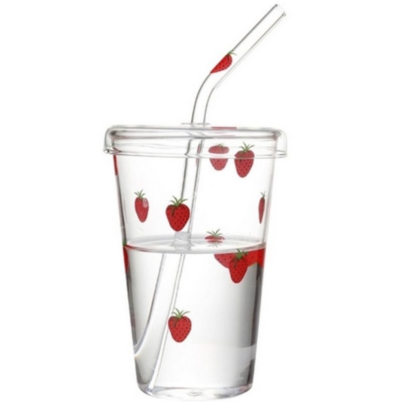 400ml High Borosilicate Glass Make Milk Tea Water Coffee Mug with Glass Lid and Straw – Glassware and Glass up price