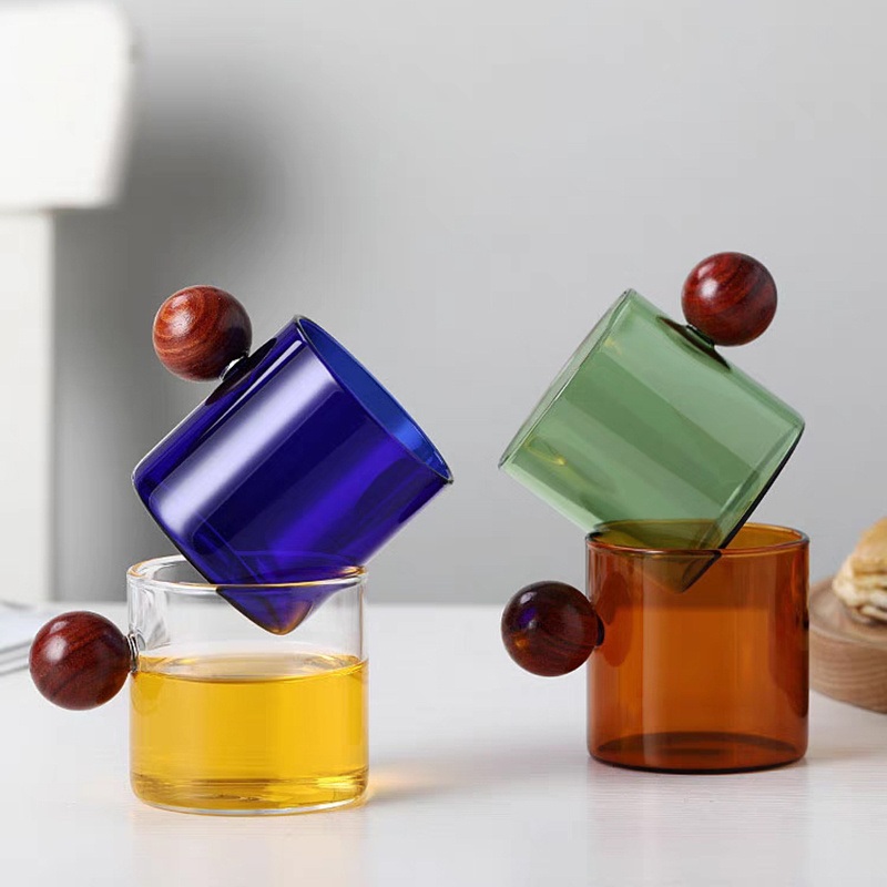 Best Selling Handmade Heat Resistant Personalized Logo Glass Tea Mug with Colorful Handle – Colorful Glass Tea Cup and Personalized Glassware Mug price