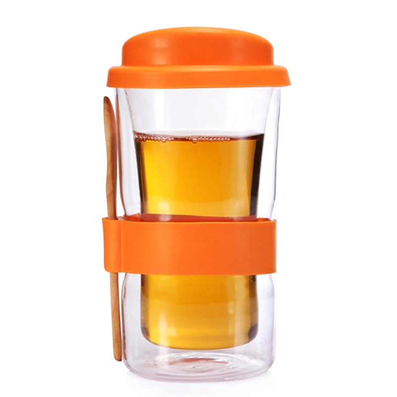 Borosilicate Heat Resistant Double Wall Glass Cup with Silicone and Wooden Spoon for Tea Coffee Water Drinking – Glass Cup with Silicone and Glass Cup with Spoon price